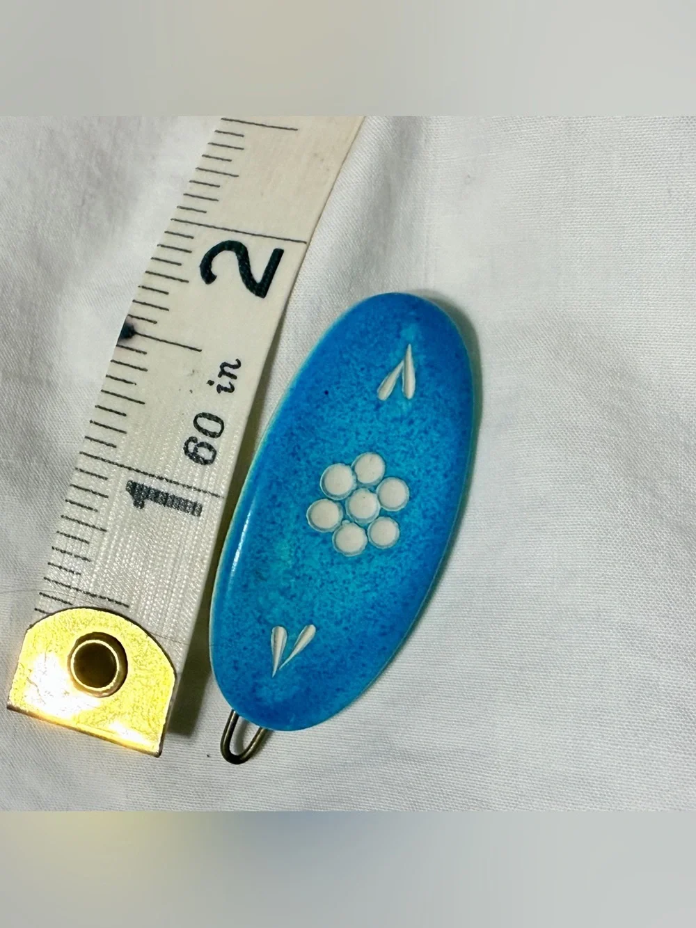 1960’s Blue and White Flower Power Hair Clip Barrette, 2” Long, Deadstock/Unworn